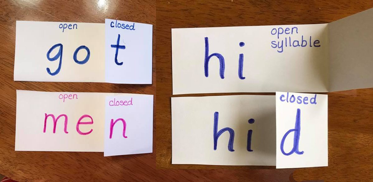 Multi-sensory Open and closed syllable folded flash cards
